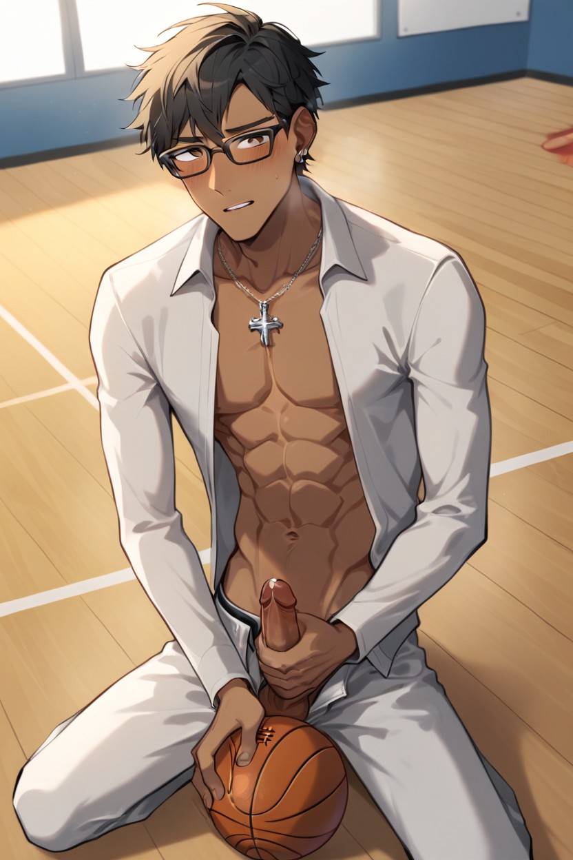 Gothic Earrings, Blush, Wearing Glasses AI Gay Porn