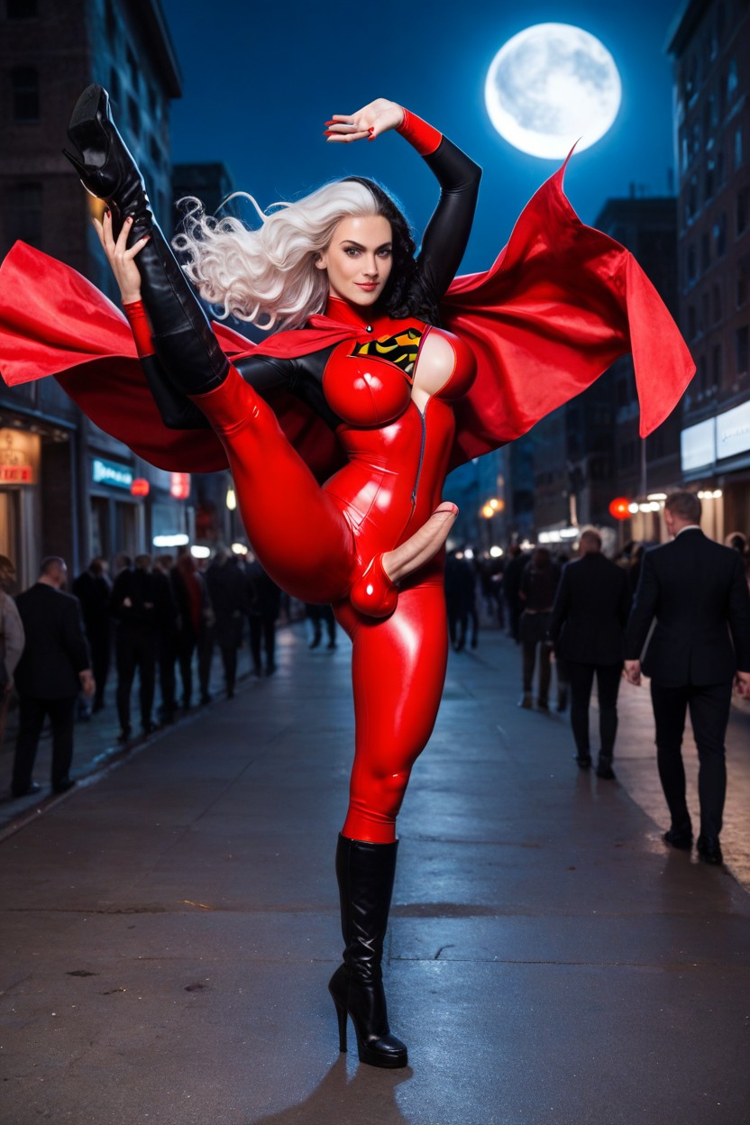 Superman, Skin-tight Blue Latex Catsuit, X-men Rogue Hair Shemale AI Porn