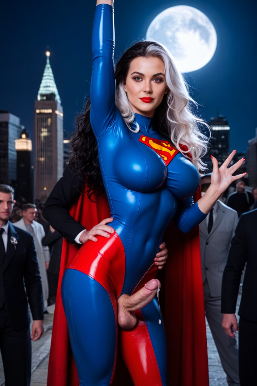 One Hand Waving Above Head, City, Massive Cumshot Shemale AI Porn