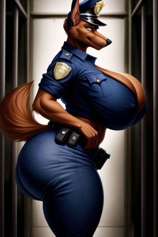 Police Costume, Hyper Butt, With A Colossal Hyper Ass Furry AI Porn