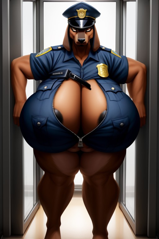 Unbuttoned, Front View, Gigantic Hyper Butt Zipping Down Her Zipper Furry AI Porn
