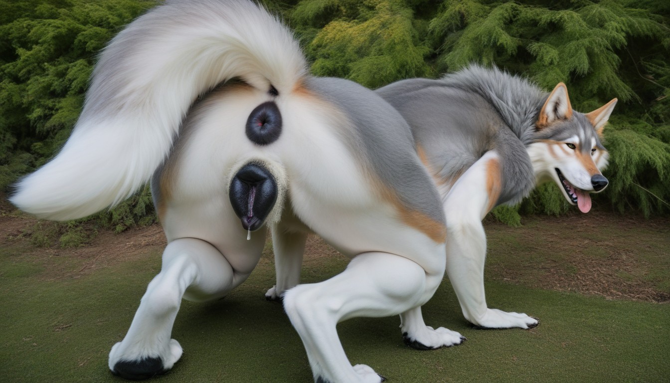 Bestial Large Grey Wolf, Side View, Nsfw Furry AI Porn