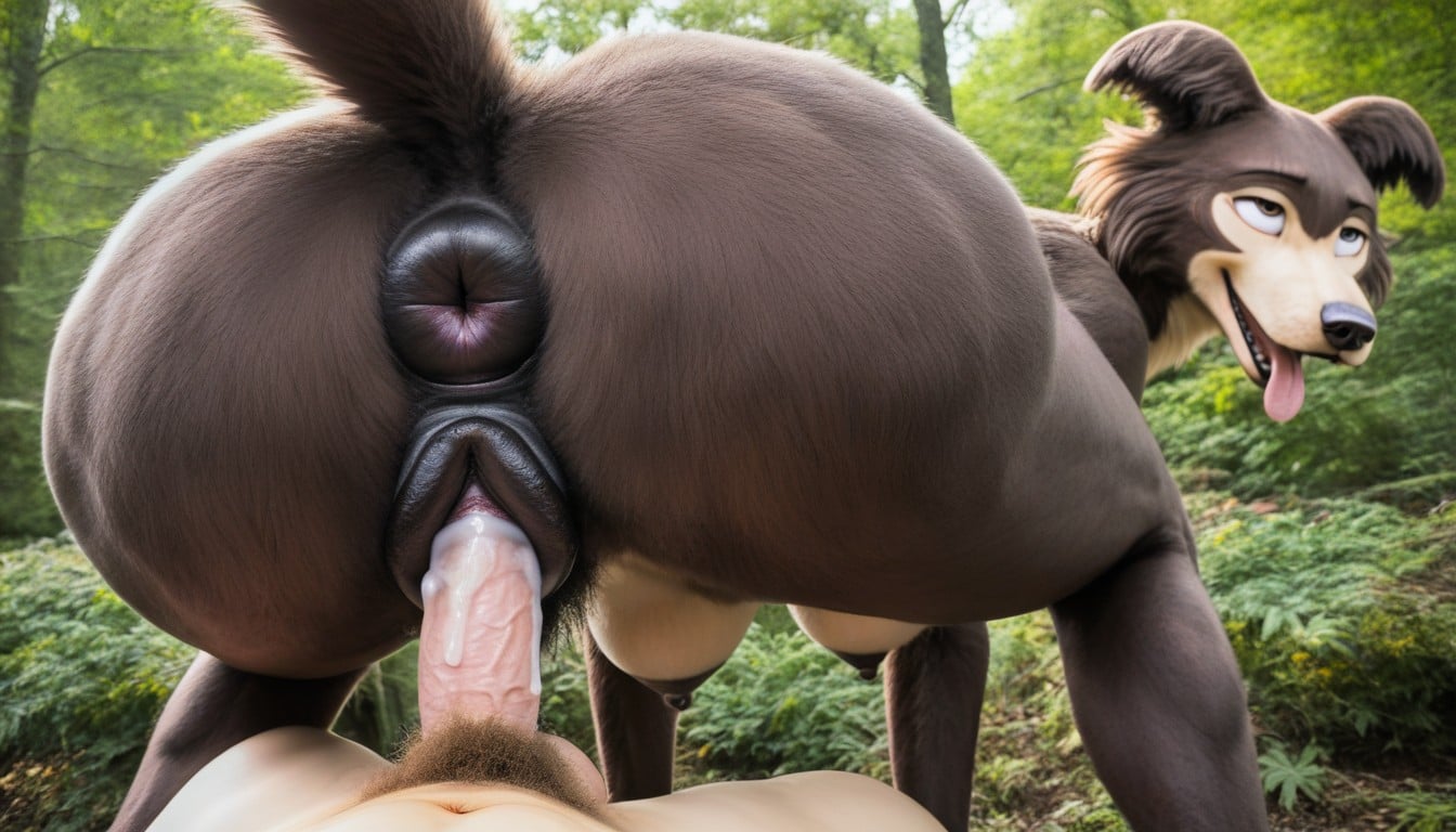 Massively Enlarged Genitals, Insanely Detailed, Dark-brown Fur Furry AI Porn