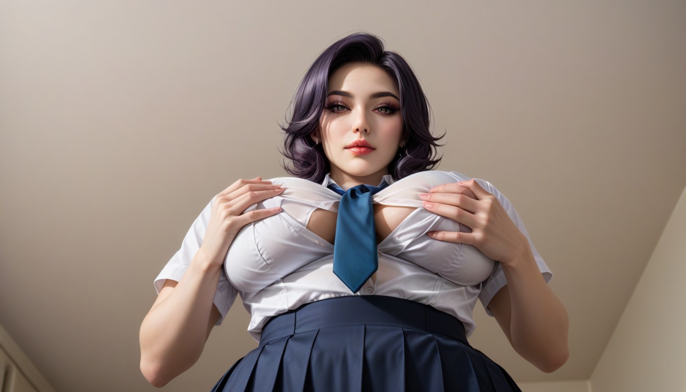 Massive Boobs, Unbuttoned, View From Under The Chest AI Porn