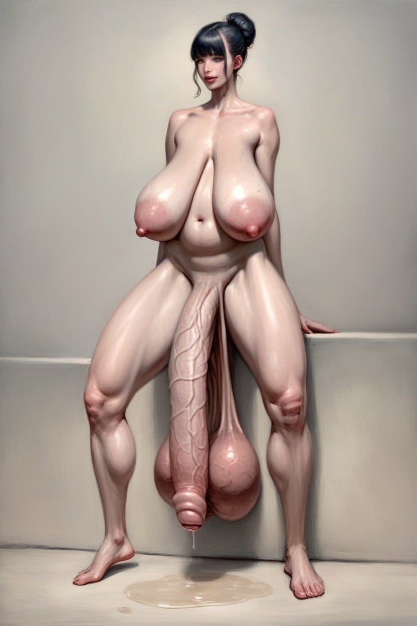 Massive Ballsack, Hyper Engorged Tits, Gigantic Balls Shemale AI Porn