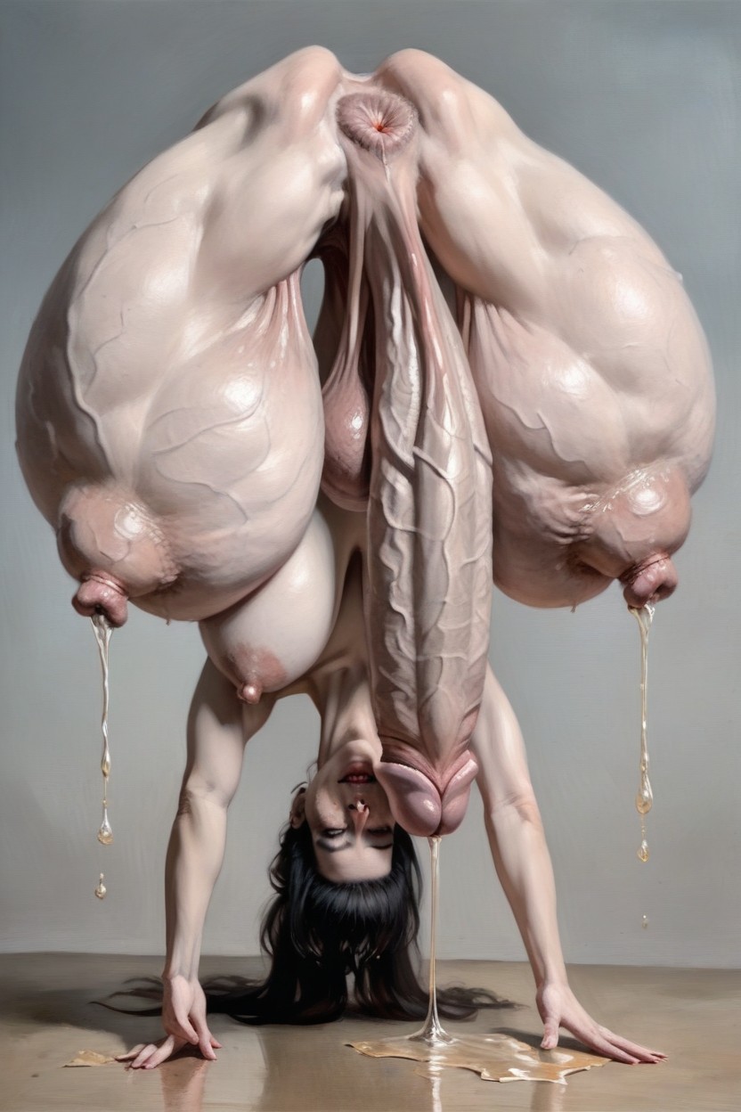 Pale Skin, Massive Hyper Sagging Ballsack, Hyper Engorged Tits AI Porn