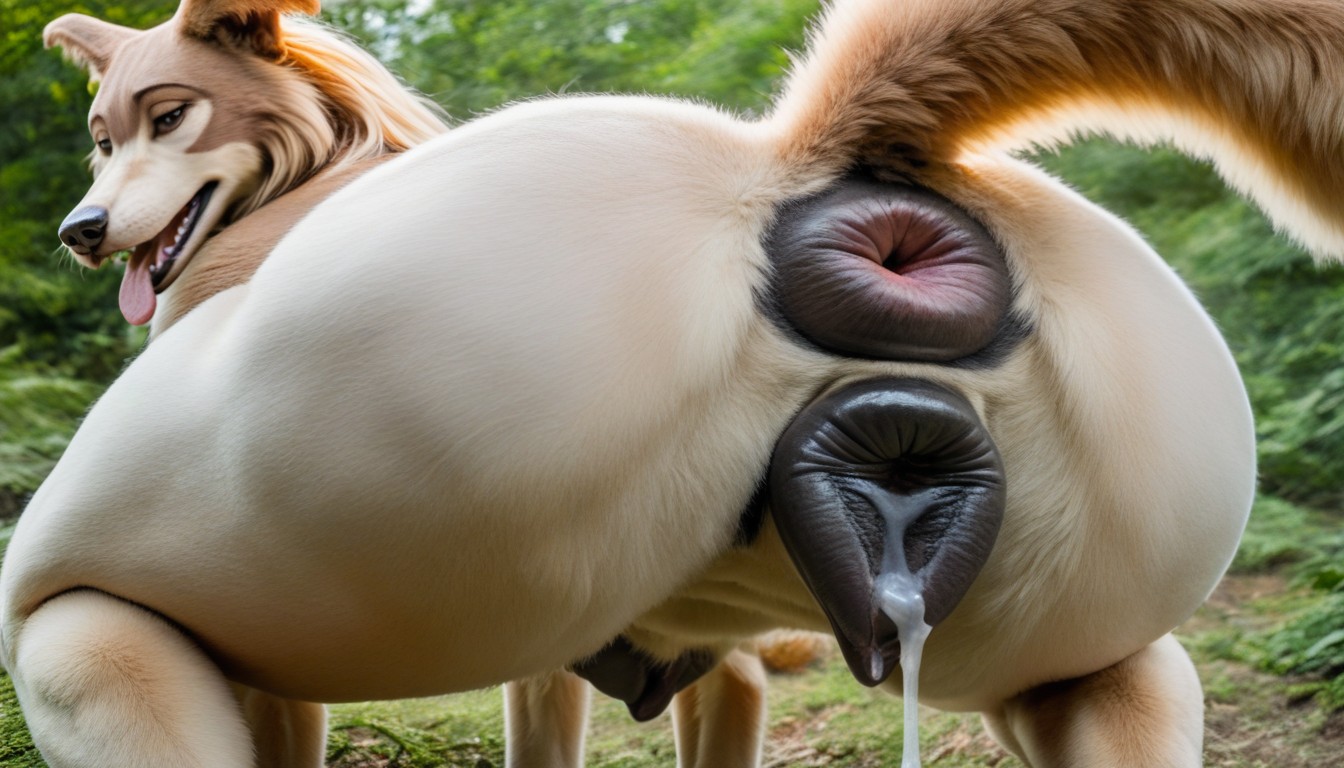 Black Anus, Foliage In Foreground, Puffy Pussy Furry AI Porn
