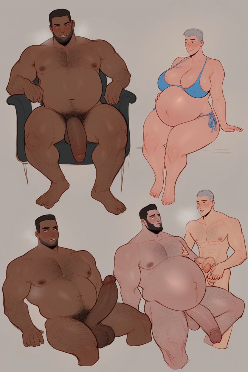 Hairy Body, Detailed Face, Man One Sitting On Chair AI Gay Porn