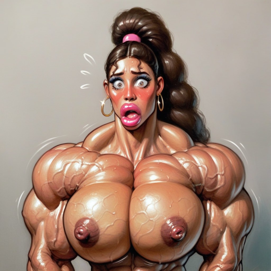 Brunette, Veiny Testicles, Ponytail Shemale AI Porn