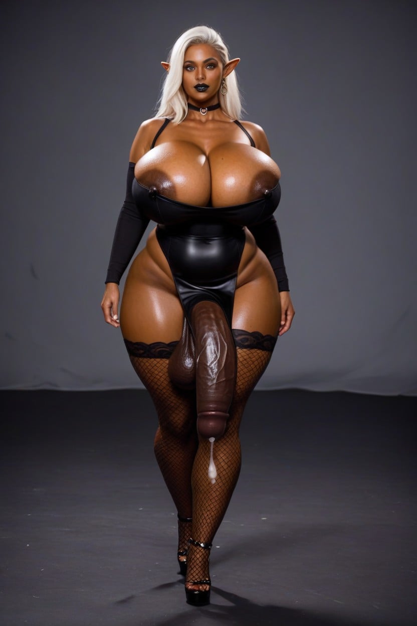 Fully Erect Cock, Extremely Large Breasts, Extremely Large Ass Shemale AI Porn