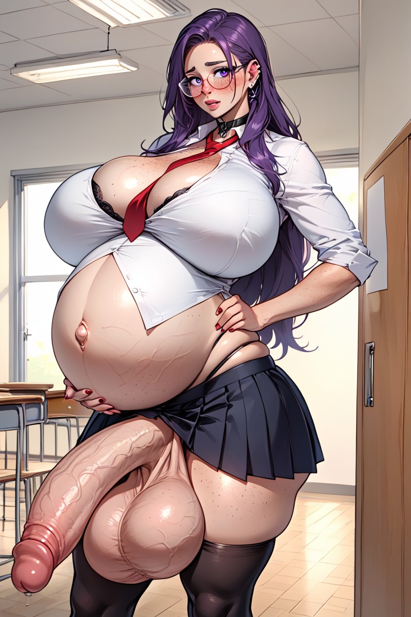 Enormous Bulge, Sweaty, Her Pregnant Belly Is Stretching Out To Its Limits Shemale AI Porn