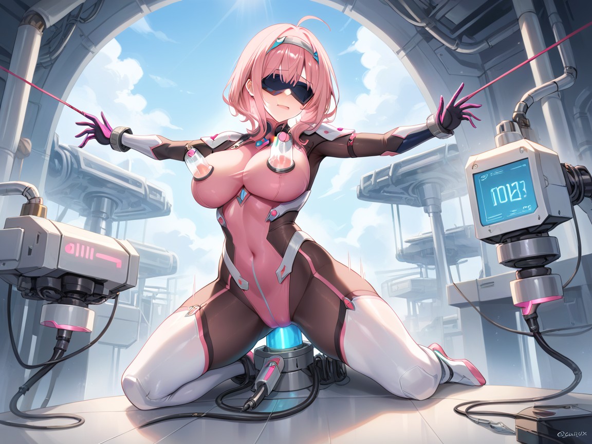 Indoor, Hot Pink Hair, Pink Glowing Metal Dild Hentai AI Porn