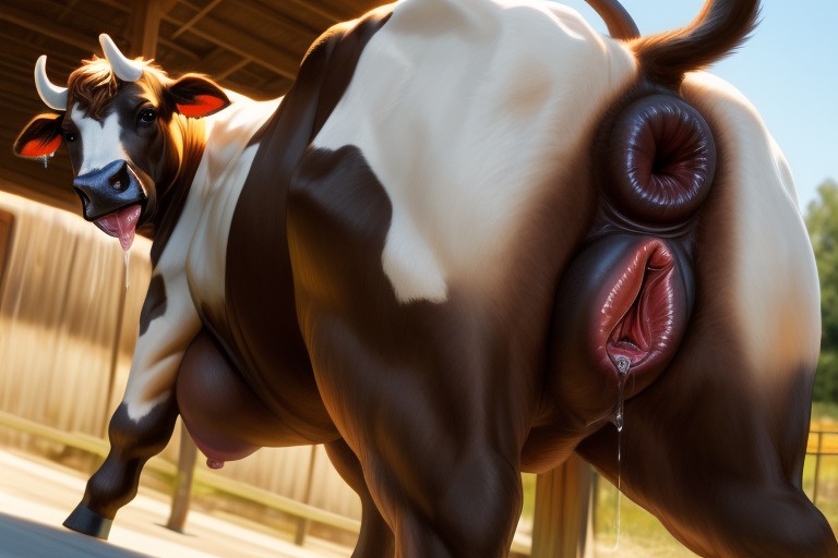 Cow, Super Oily Anus, Highlights On Edges Furry AI Porn