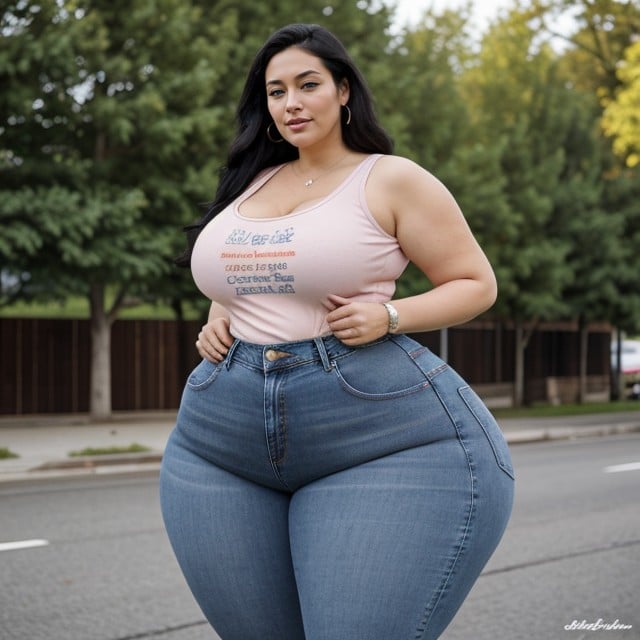 Zoomed Out Camera Angle On Her, Blue Eyes, Super Thick Bbw AI Porn