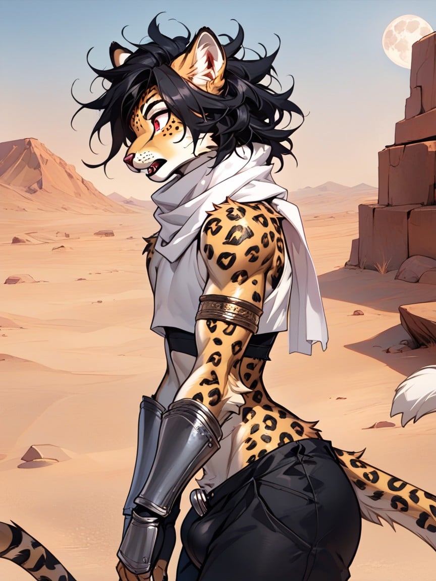 Messy Hair, Desert, Red Eyes Furry AI Porn