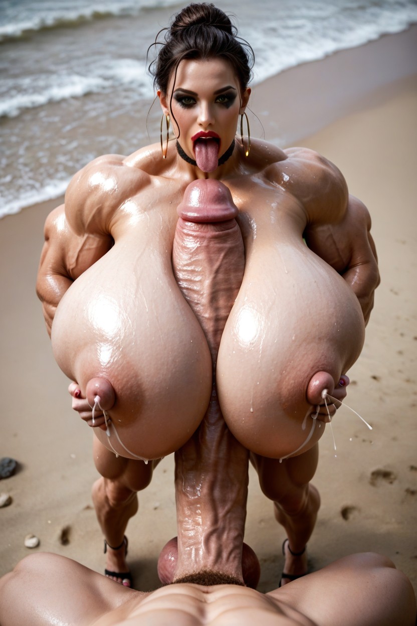 Hoop Earrings, Well Massive Pump Up Gigantic Enormous Perfect Round Breasts Vixen, Bent Over Shemale AI Porn