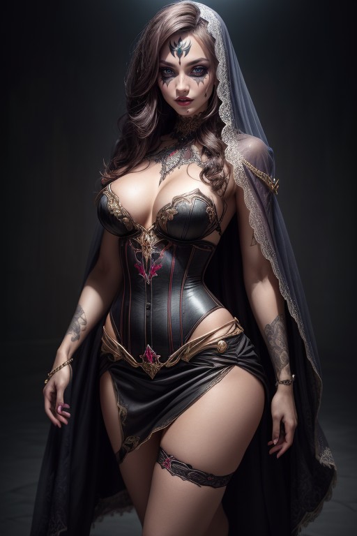 Tresses Of Shadowy Hair Cascade Like Midnight Tendrils, Brunette, Shaco AI Porn