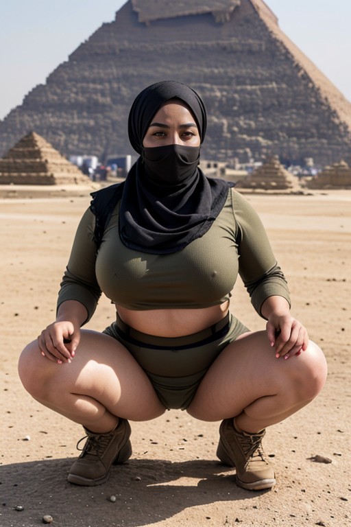 Squatting, Arab, Hijab Ak Shotting AI Porn