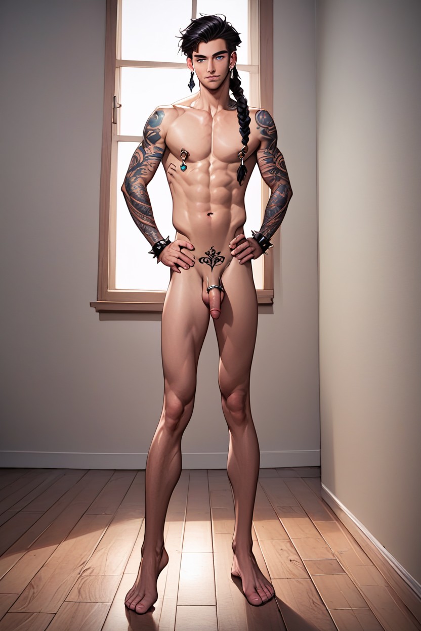 Skinny, Black Hair, Skinny AI Gay Porn
