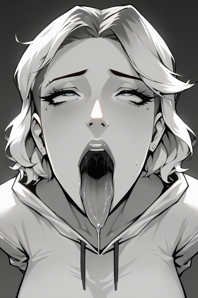 Ahegao with tongue out and saliva dripping