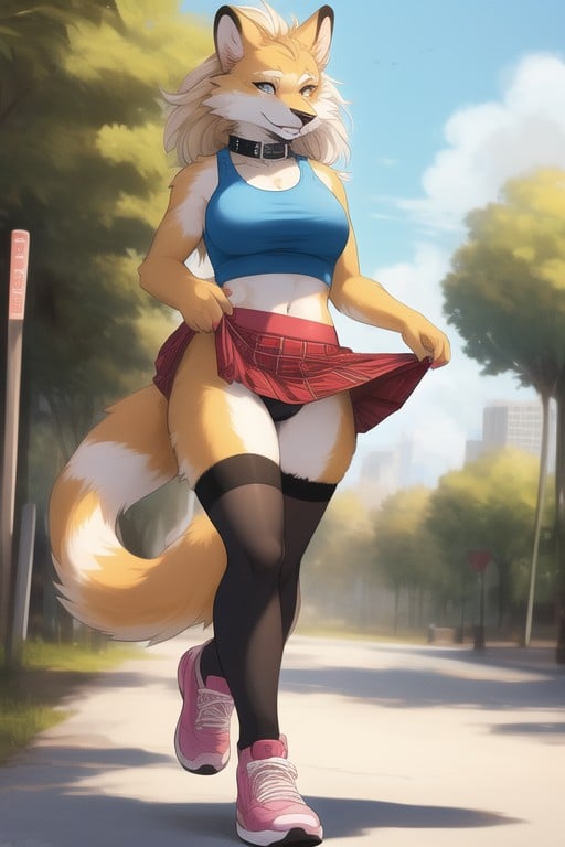 Tartan Skirt, White Belly Fur, Drawing Furry AI Porn