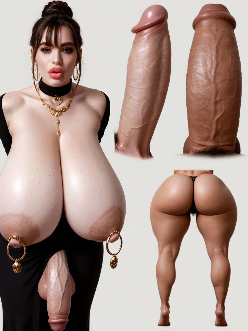 Huge Fake Lips, Uncircumcised, Low Hanging Heavy Tits Shemale AI Porn