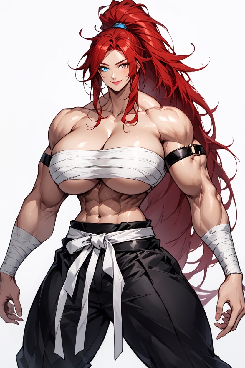 Black Martial Art Pants, Gigantic Biceps, Cleavage AI Porn