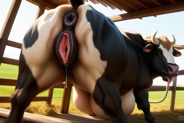 Curvaceous Hips, Lit From Behind, Dark-brown Labia Furry AI Porn