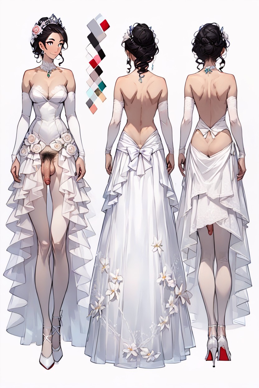 Wedding Dress, Back, Flaccid Penis Shemale AI Porn