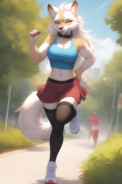 Luxurious Mane, Jogging, Tartan Skirt Furry IA