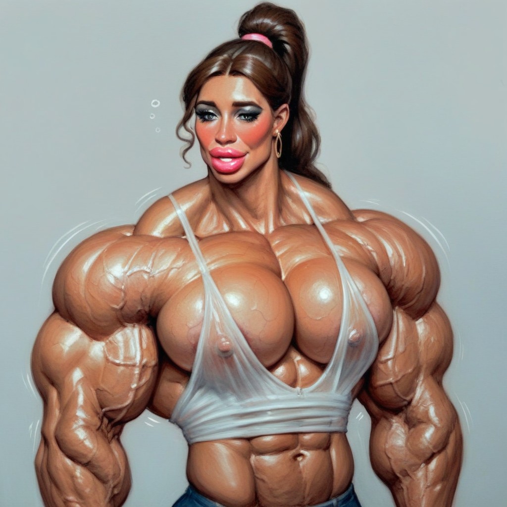 Dick With Forskin, Ponytail, Brown Hair Shemale AI Porn