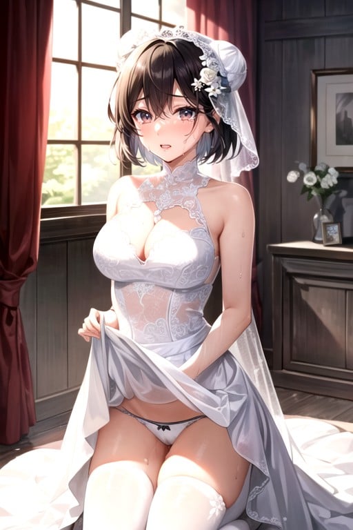 Fucked Silly, Skirt Lifted By Self, White Wedding Dress Hentai AI Porn