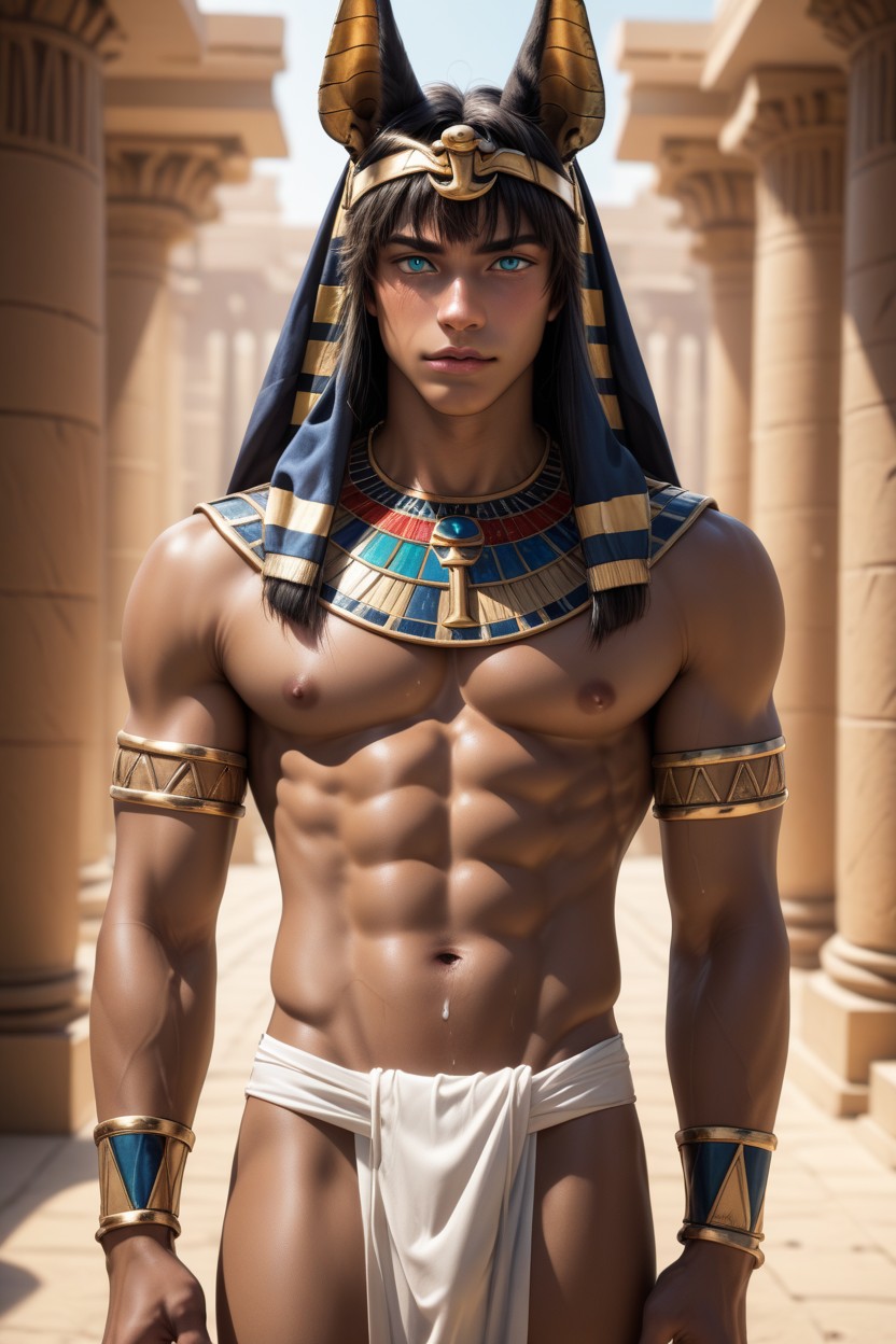 Skimpy Outfit, Cum, Twink Egyptian God Anubis Фурри AI порно