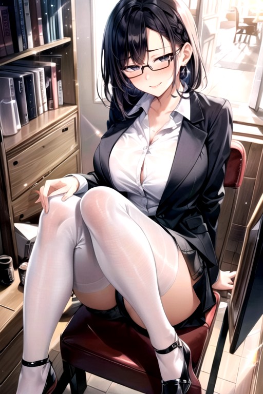 Sitting On A Chair, Vista Trasera, Silver Earrings Hentai IA