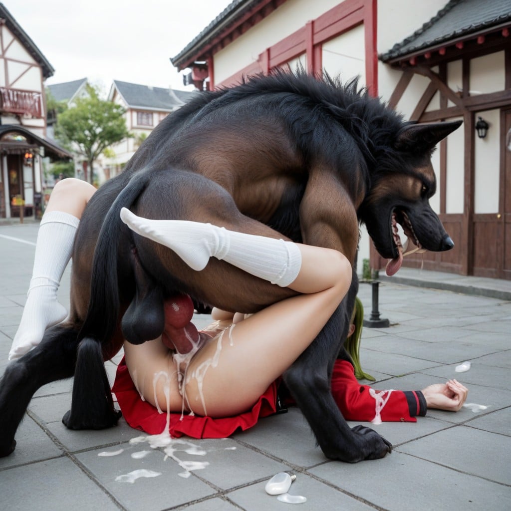 Mating Press Sex, Red Jacket, Excessive Amount Of Semen Spurts From Pussy And Ass AI Porn