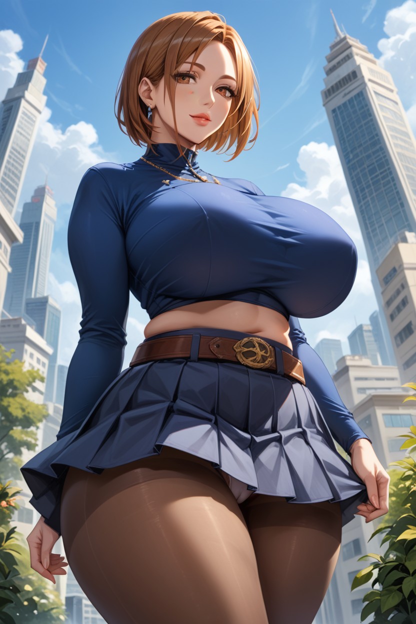 Dutch Angle, Pleated Skirt, Brown Belt Hentai AI Porn
