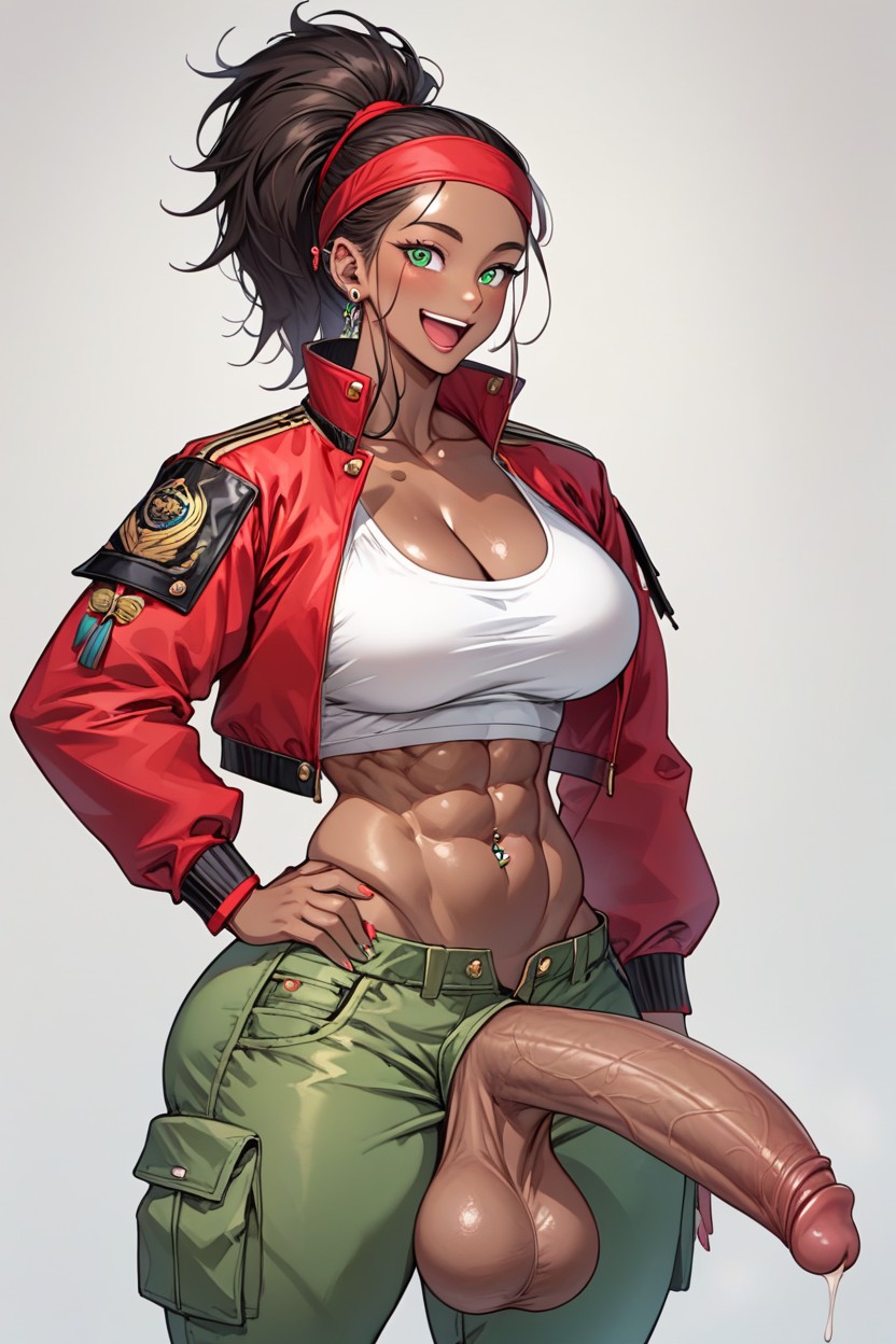 Bangs, Cropped Leather Jacket, Oiled Skin Shemale AI Porn