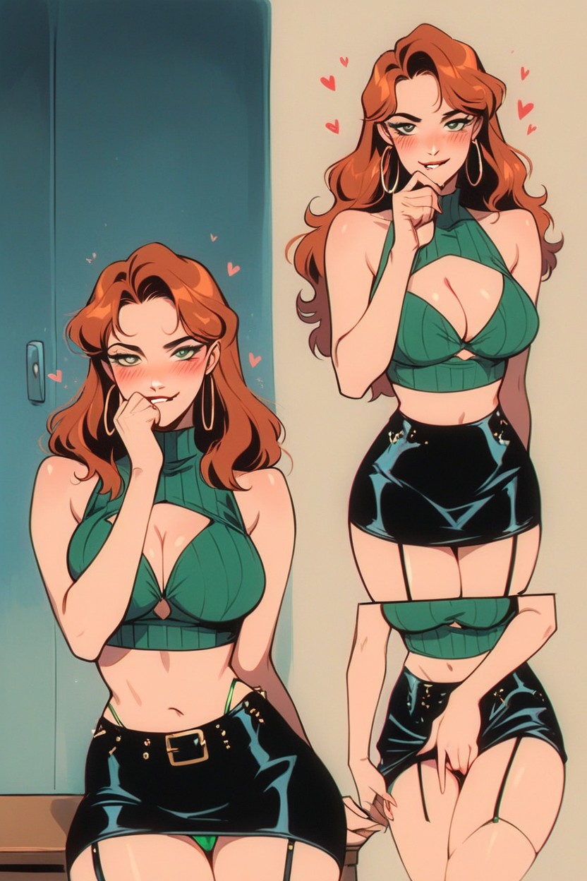 Skirt That Hugs Her Curves, Biting Lip, Two Girls Making Out In Revealing Outfits Hentai AI Porn