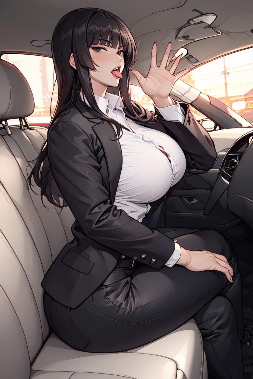 Black Suit Jacket, Big Butt, Black Hair Hentai AI Porn