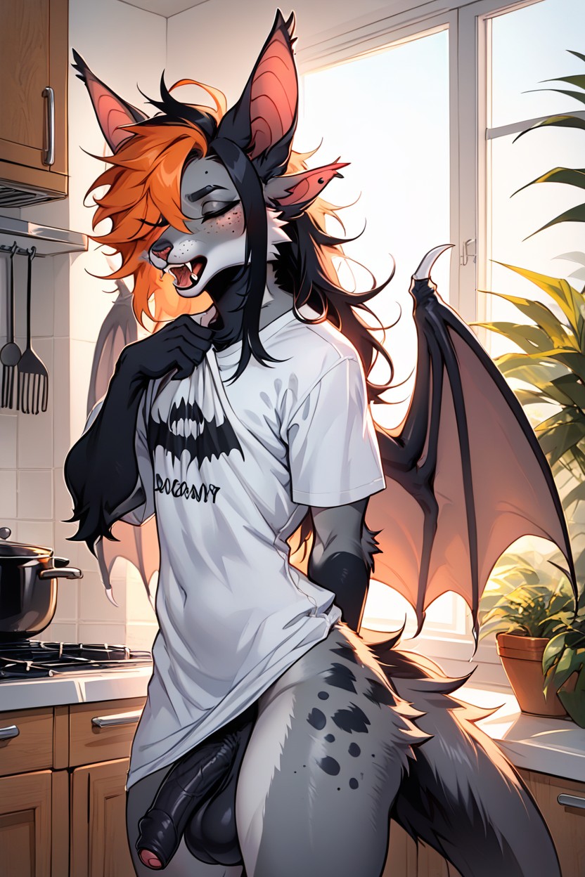 Oversized T-shirt, Orange Hair, Waist Shot Furry AI Porn