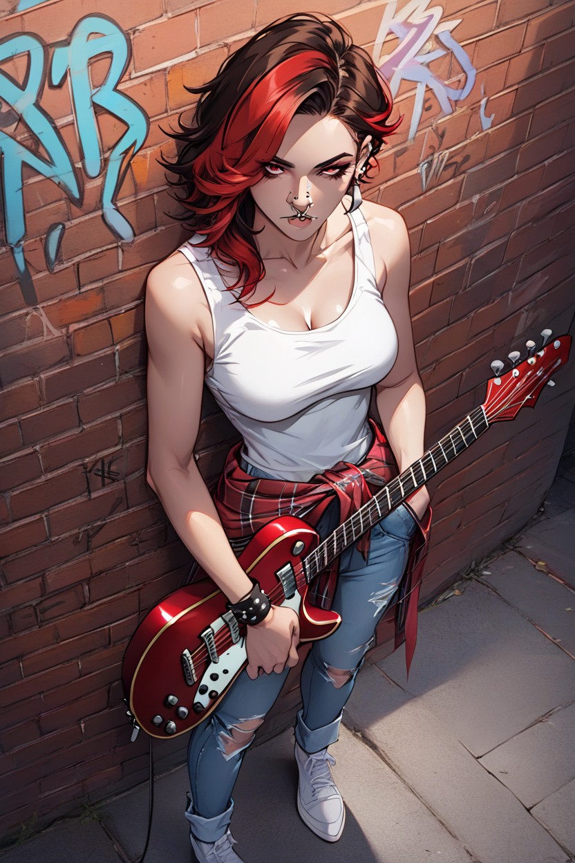 Skinny, Guitar Strap, Electric Guitar Hentai AI Porn