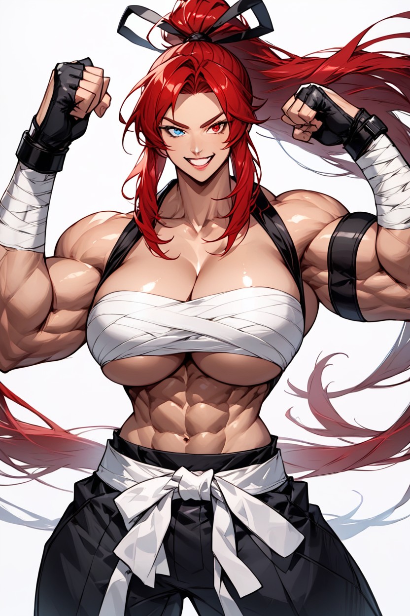 Red Hair, Heterochromia, Long Strands Of Hair On The Sides Of Her Head AI Porn