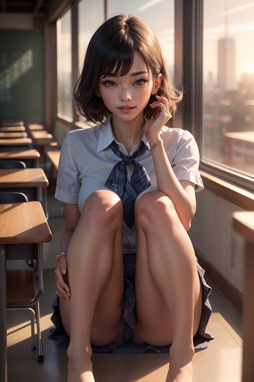 Red Tie Uniform, Clean School, Night Hentai AI Porn