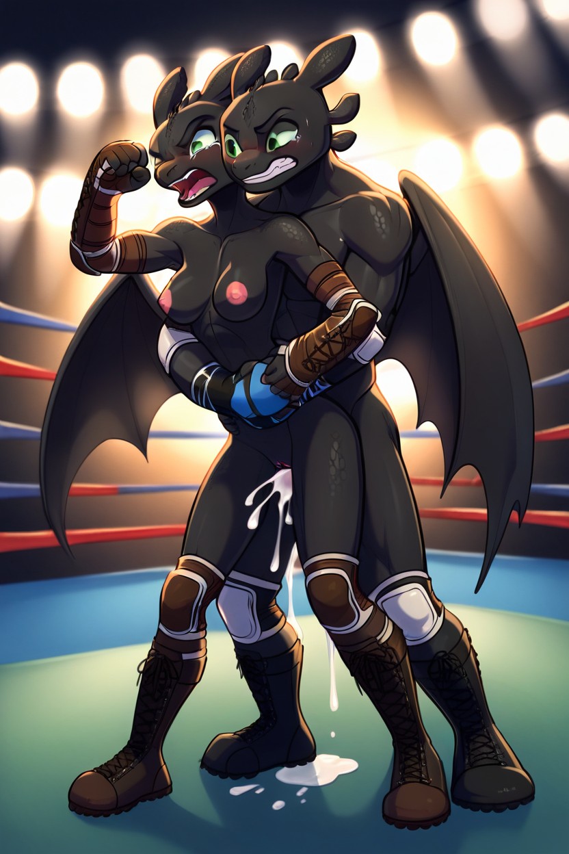 Black Skin, Holding Arm Around Female Neck With Left Arm Arm Chokehold, Fingerless Gloves Furry AI Porn