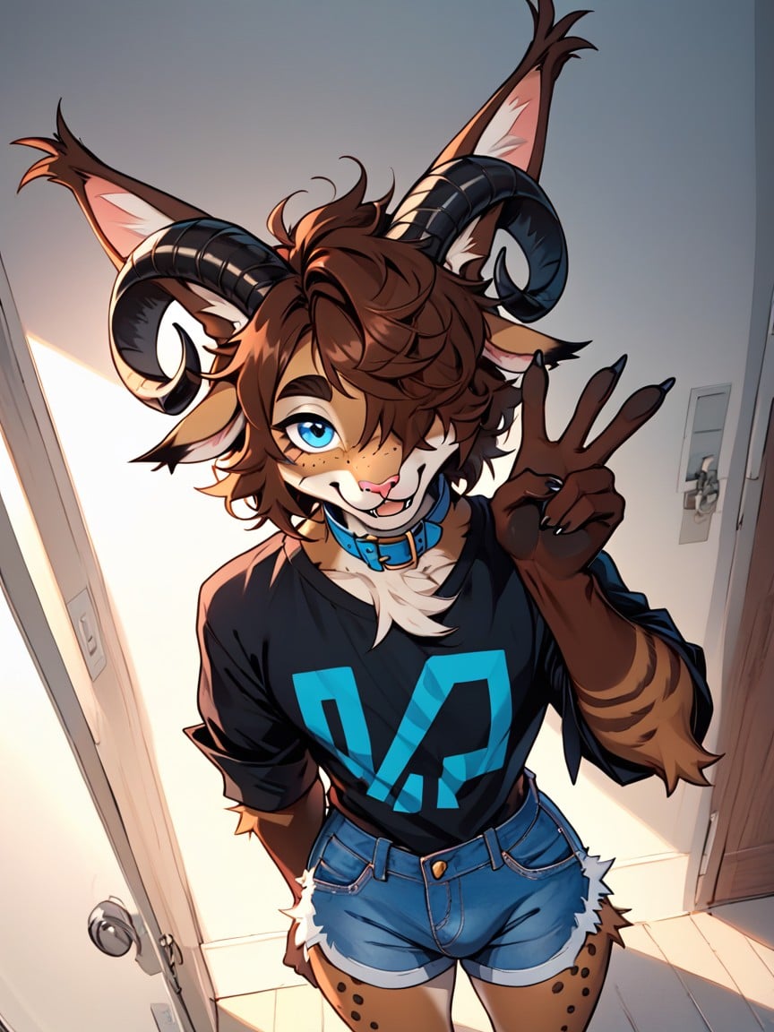 Peace Sign, Dark Long Shirt, Sunny Furry AI Porn