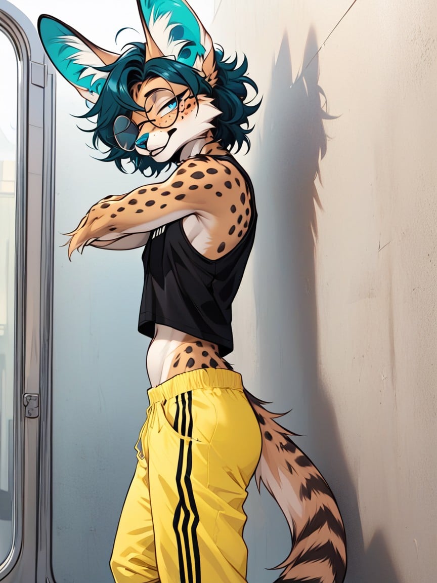 Freckles, Wide Hips, Dark Teal Hair Furry AI Porn