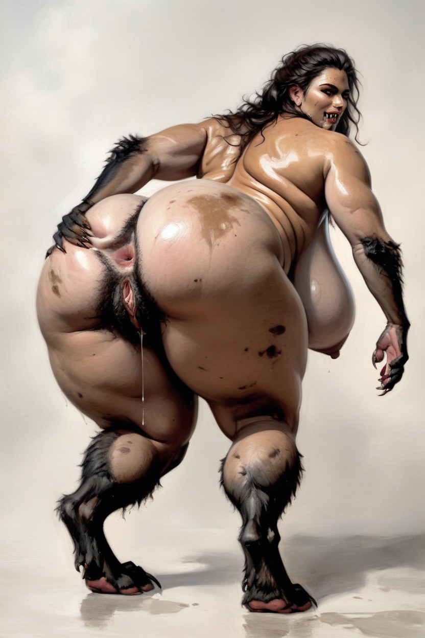 Sweaty, Beast Woman, Detailed Face AI Porn