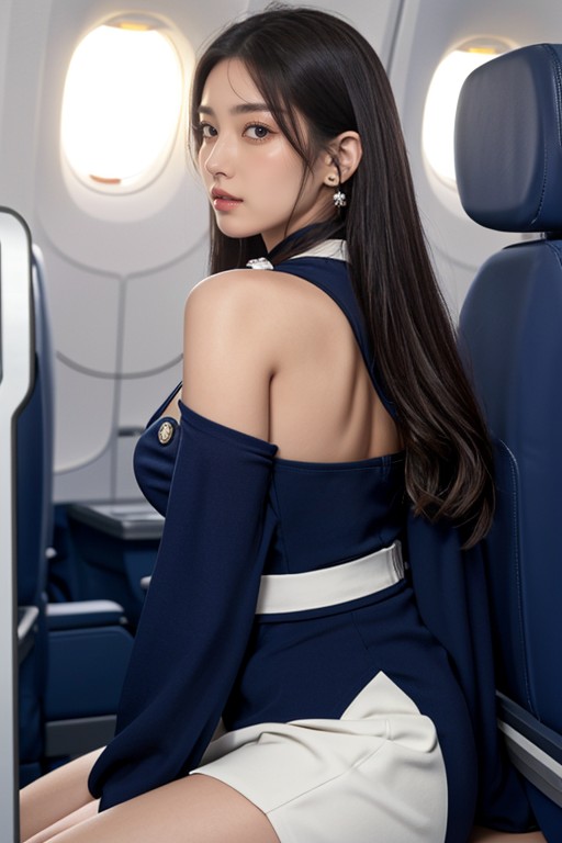 Japanese, Flight Attendant, Cleavage AI Gay Porn