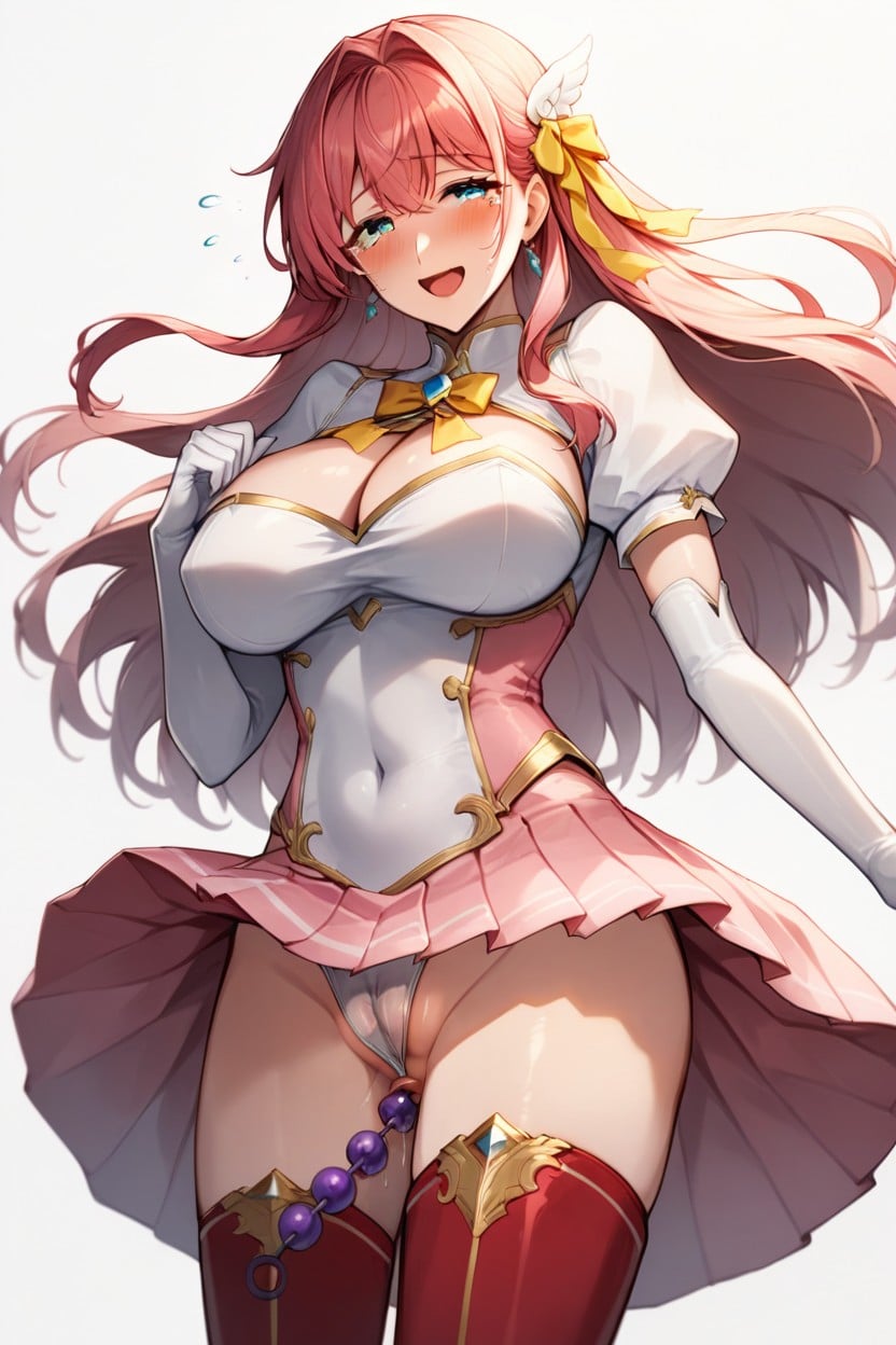 Pink Skirt, Gaped Holes, White Kneeboots Hentai AI Porn