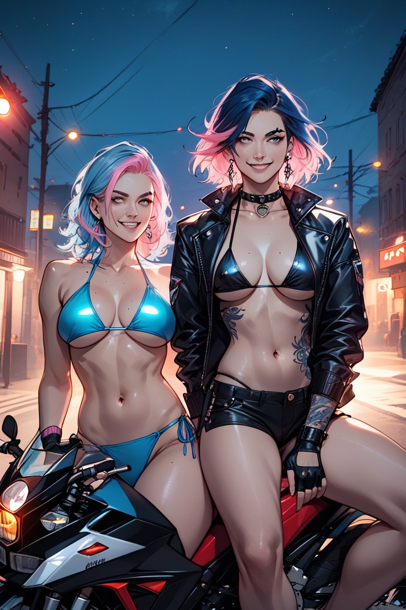 Medium Hair, Wide View, Pink Highlights AI Porn
